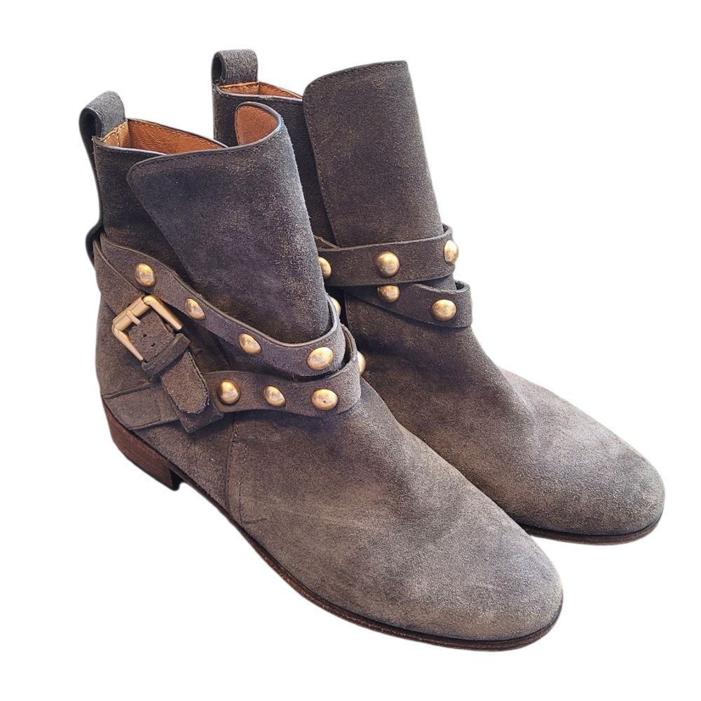 See By Chloe Grey Suede Studded Harness Boots Women's Size 38.5/ US 8